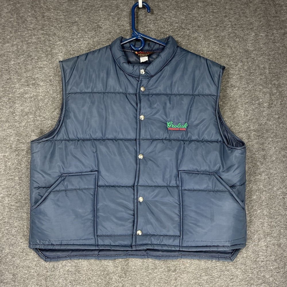 Vintage Grolsch Beer Puffer Vest Mens Plus XXL Navy Blue Pla-Jac Dunbrooke USA